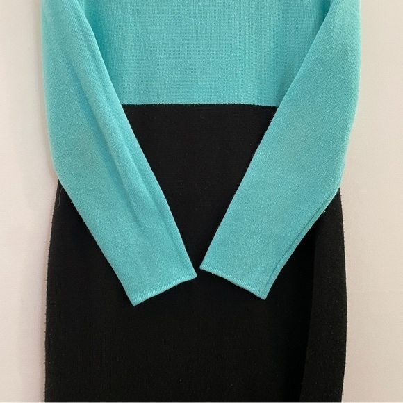 Sag Harbor Mockneck Sweater Dress Color-block Aqua Black Medium - Picture 6 of 12